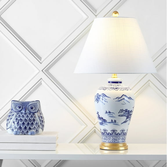 JONATHAN Y Zhou 26.5" Ceramic/Iron Traditional Cottage LED Table Lamp, Blue, JYL6610A