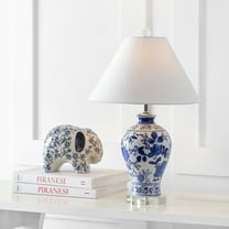 JONATHAN Y Song 21.5" Ceramic/Crystal Chinoiserie Floral LED Table Lamp, Blue/White, JYL6613A