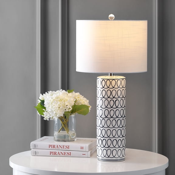 JONATHAN Y Loop 28.75" Ceramic Modern Column LED Table Lamp, Blue/White, JYL6614A