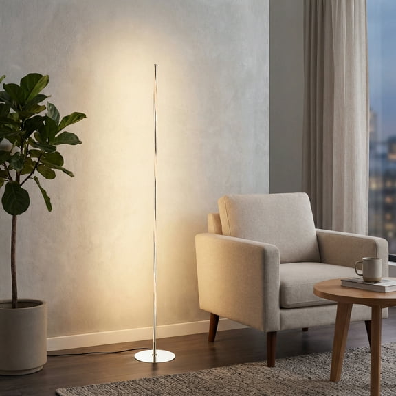 JONATHAN Y Pilar 63.75" LED Integrated Floor Lamp, Chrome, JYL7006A
