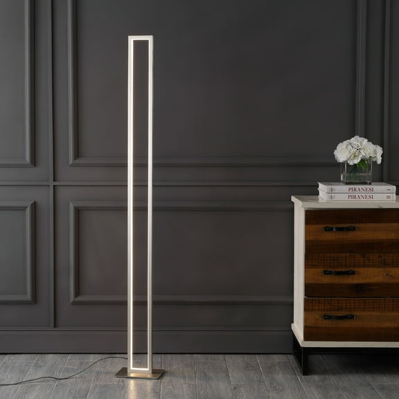 JONATHAN Y Johan 59.5" Modern Minimalist Aluminum Integrated Tower LED Floor Lamp, Nickel, JYL7038A
