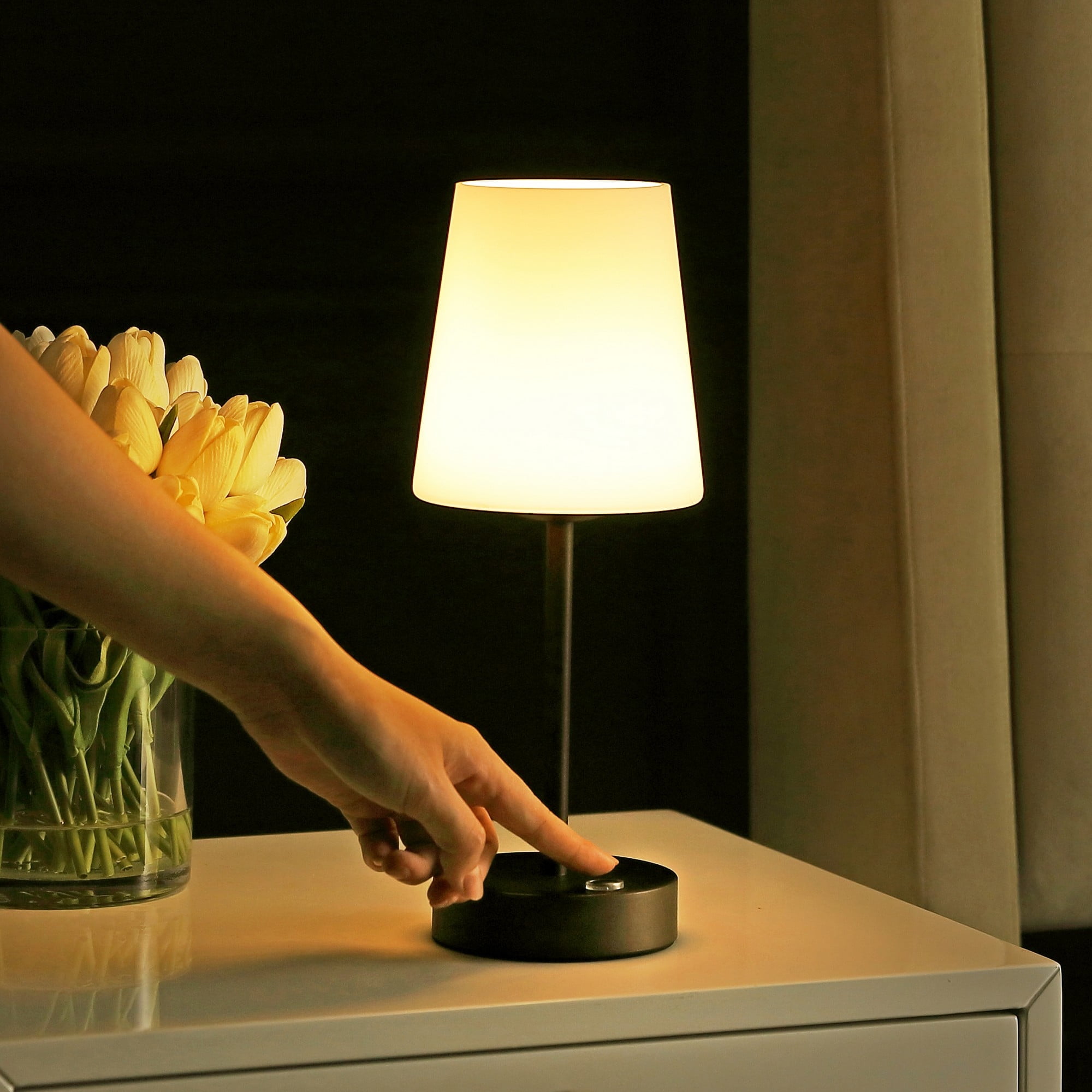 12.75" Oil Rubbed Bronze Cordless LED Table Lamp with Frosted Glass Shade
