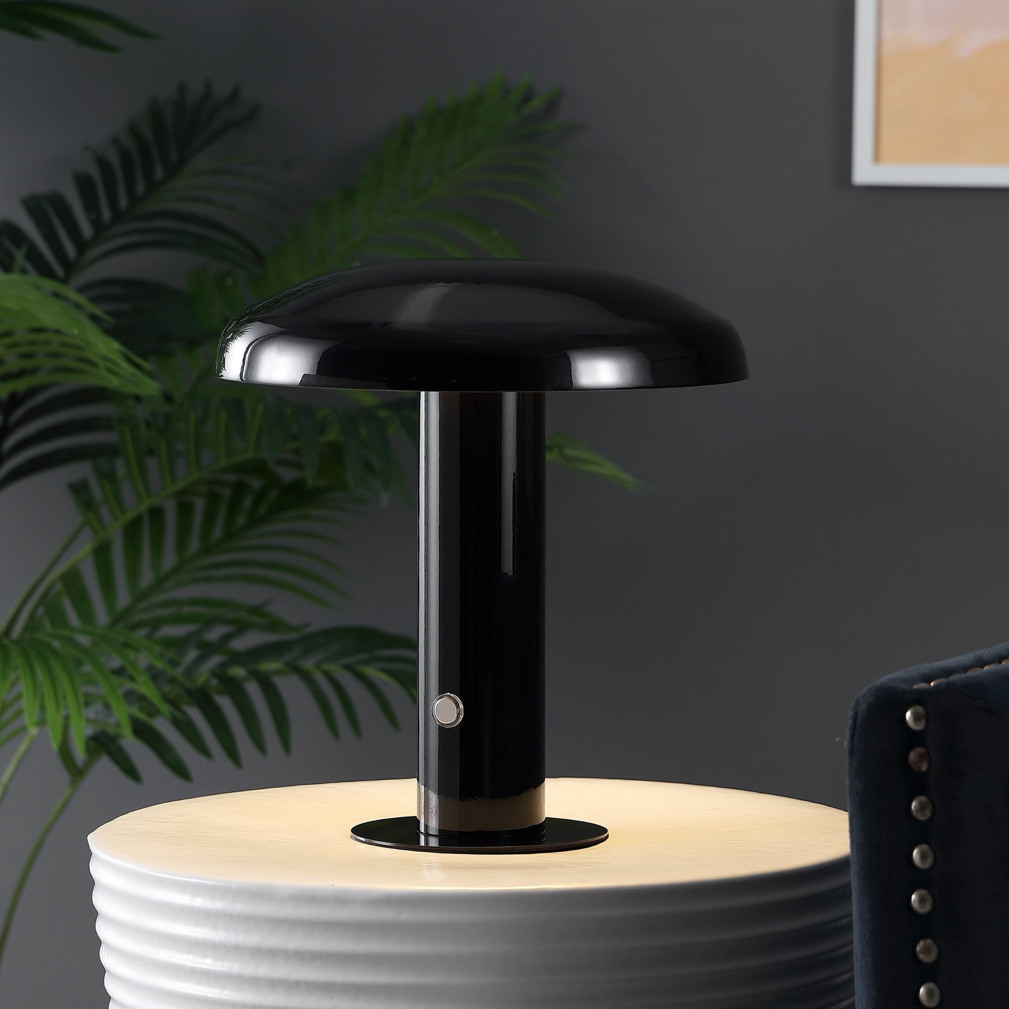 Black Cordless Touch LED Mushroom Table Lamp