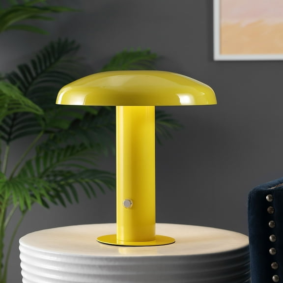 JONATHAN Y Suillius 11" Contemporary Bohemian Rechargeable/Cordless Iron Integrated Portable LED Mushroom Table Lamp, Yellow, JYL7114C