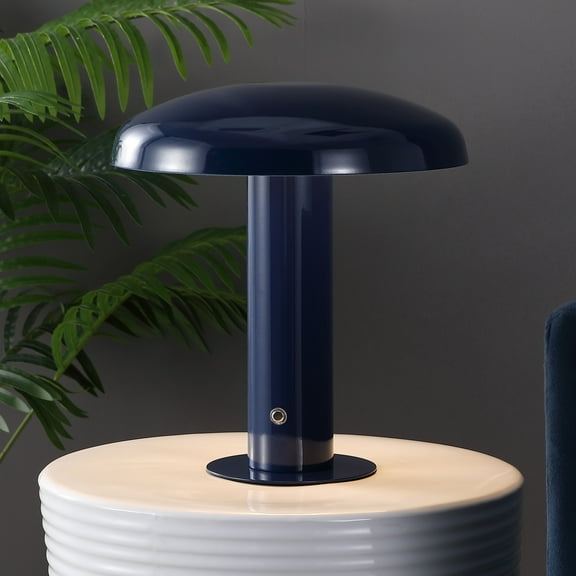 JONATHAN Y Suillius 11" Contemporary Bohemian Rechargeable/Cordless Iron Dimmable Integrated LED Mushroom Table Lamp, Navy, JYL7114F