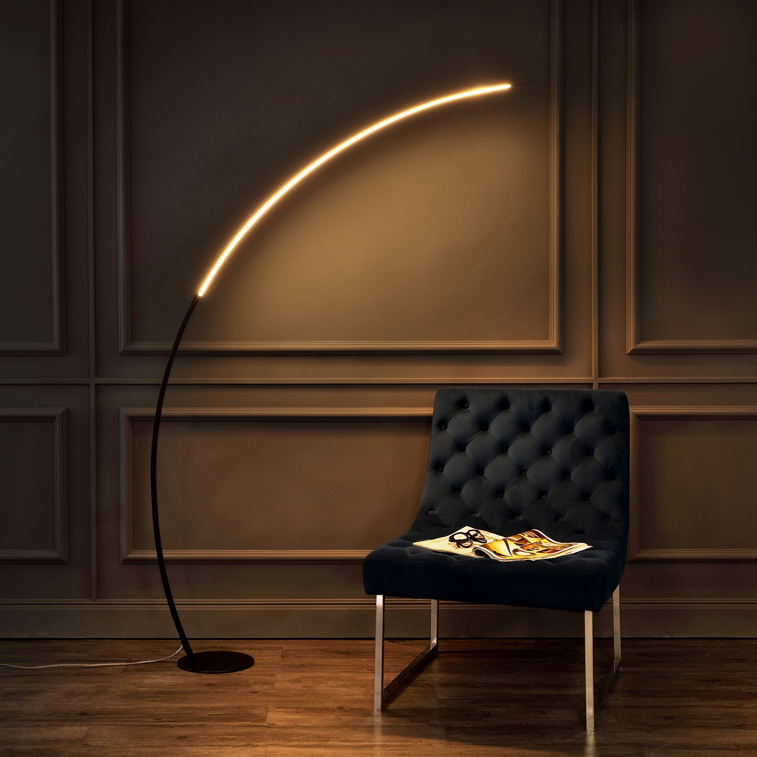 JONATHAN Y Enzo 68" Contemporary Minimalist Metal Arc Dimmable Integrated LED Floor Lamp, Black, JYL7134A
