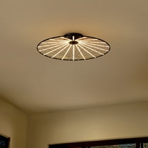 JONATHAN Y Anders 23.25" Contemporary Scandinavian Dimmable Stripe UFO Integrated LED Flush Mount, Black/Gold Painting, JYL7150A