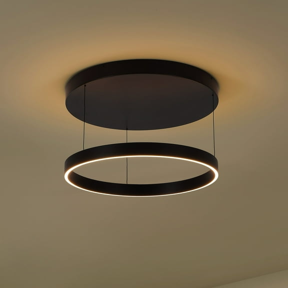 JONATHAN Y Jense 23.75" Minimalist Modern Metal Adjustable Dimmable Ring Integrated LED Pendant, Black