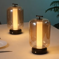 JONATHAN Y Milou 10.75" Vintage Glam Lantern Rechargeable/Cordless Dimmable Integrated LED Table Lamp with Touch Sensor, Black/Amber (Set of 2), JYL7160B-SET2