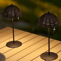 JONATHAN Y Tilly 12.75" Modern Coastal Indoor/Outdoor Wicker Shade Rechargeable/Cordless Dimmable Integrated LED Table Lamp, Dark Brown (Set of 2), JYL7169B-SET2