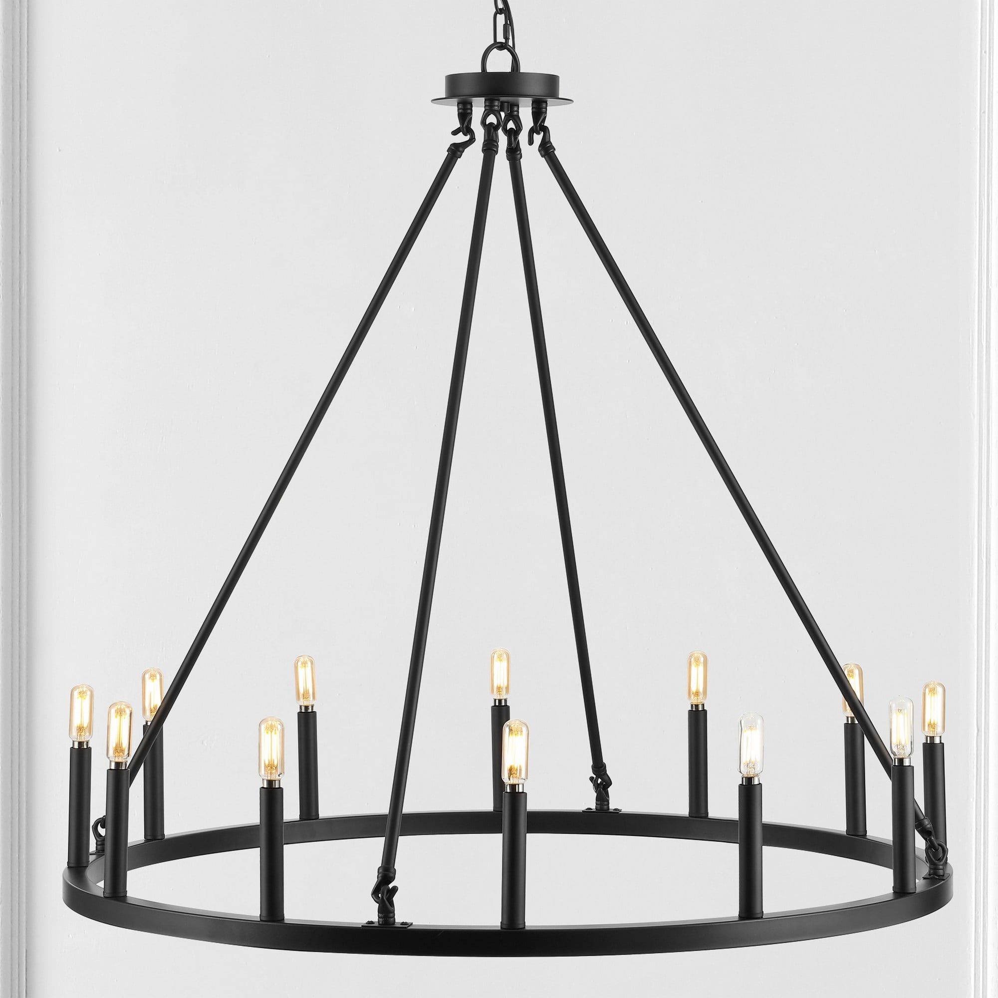 Gio 36" Black Iron Industrial Ring Chandelier with LED Candles