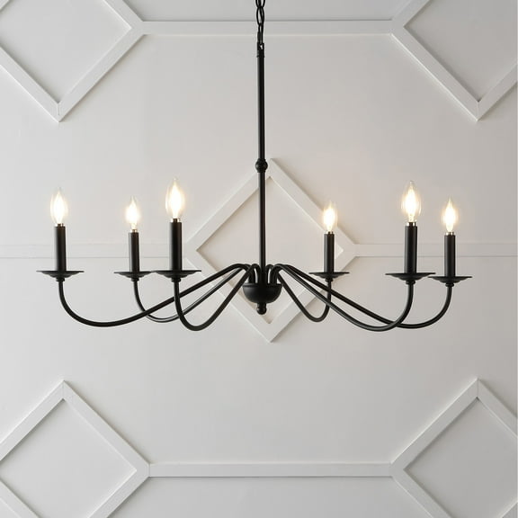 JONATHAN Y Wicklow 34.75" 6-Light Bohemian Farmhouse Iron LED Chandelier, Black, JYL7559B