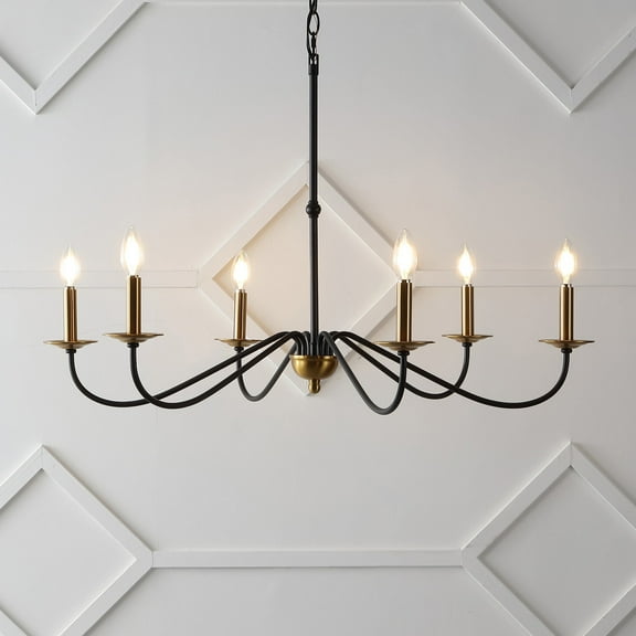 JONATHAN Y Wicklow 34.75" 6-Light Bohemian Farmhouse Iron LED Chandelier, Brass Gold/Black, JYL7559C