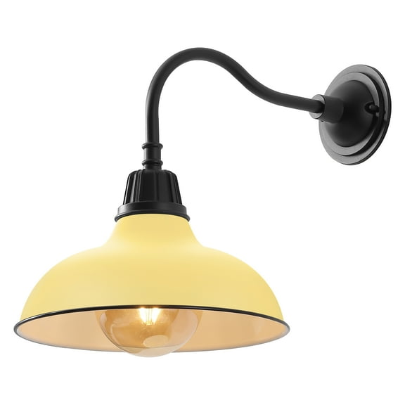JONATHAN Y Aurora 12.25" 1-Light Farmhouse Industrial Indoor/Outdoor Iron LED Gooseneck Arm Outdoor Sconce, Matte Yellow