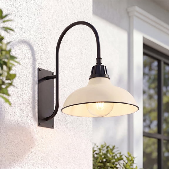 JONATHAN Y Stanley 12.25" 1-Light Farmhouse Industrial Indoor/Outdoor Iron LED Gooseneck Arm Outdoor Sconce, Matte Almond
