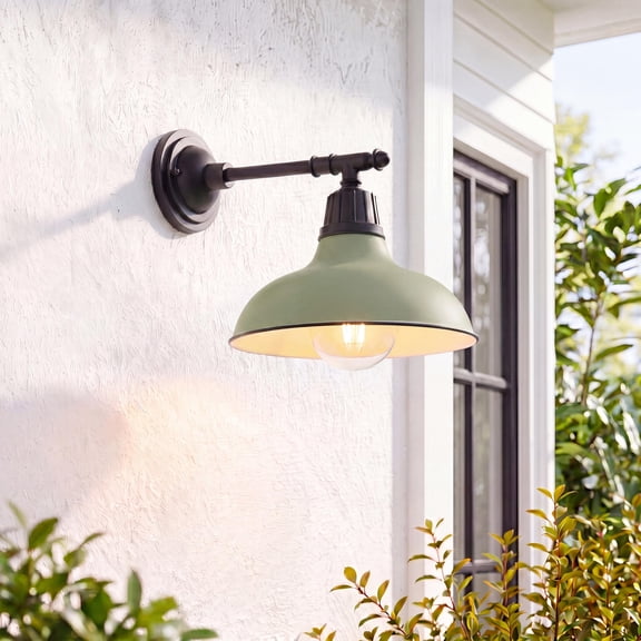 JONATHAN Y Wallace 12.25" 1-Light Farmhouse Industrial Indoor/Outdoor Iron LED Victorian Arm Outdoor Sconce, Matte Olive Green/Black