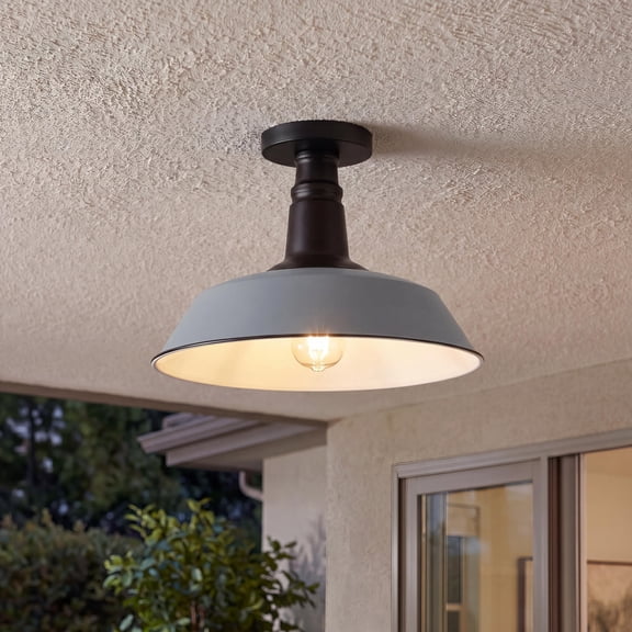 JONATHAN Y Camila 14" 1-Light Industrial Indoor/Outdoor Iron LED Semi Flush Mount, Matte Silver Blue, JYL7617K
