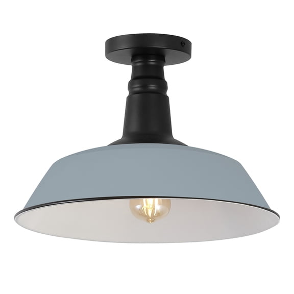 JONATHAN Y Camila 14" 1-Light Classic Industrial Indoor/Outdoor Iron LED Semi Flush Mount, Matte Silver Blue, JYL7617K