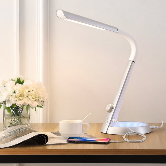 JONATHAN Y Milton 19" Aluminum Contemporary Minimalist Adjustable Head Dimmable USB Charging LED Task Lamp, Sliver, JYL7700B