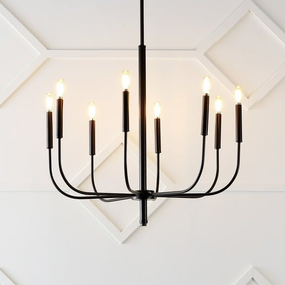 JONATHAN Y Amoros 27.25" 8-Light Modern Mid-Century Iron LED Chandelier, Oil Rubbed Bronze, JYL7900A