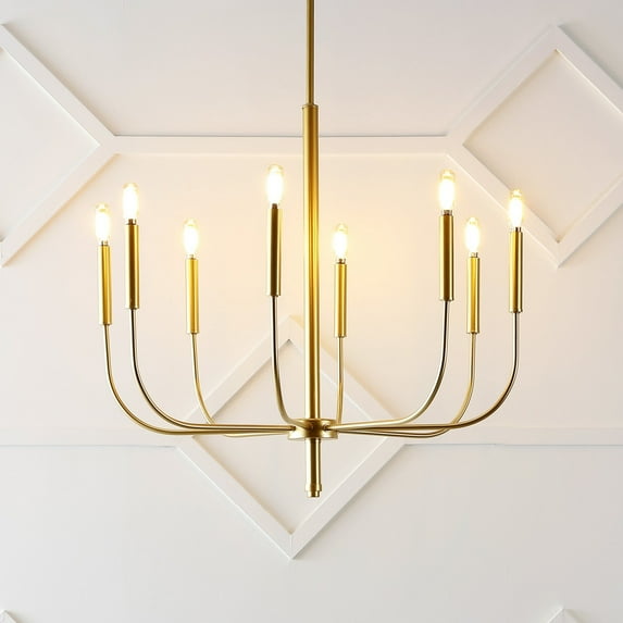 JONATHAN Y Amoros 27.25" 8-Light Modern Mid-Century Iron LED Chandelier, Gold Painting, JYL7900B