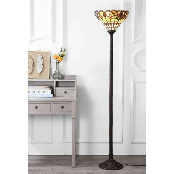 JONATHAN Y Davis Tiffany-Style 70" Torchiere LED Floor Lamp, Bronze, JYL8003A