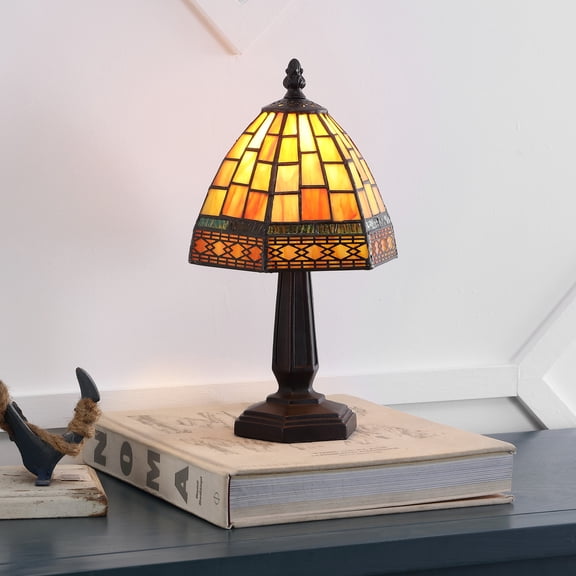 JONATHAN Y Carter Tiffany-Style 12" LED Table Lamp, Red/Yellow, JYL8016B