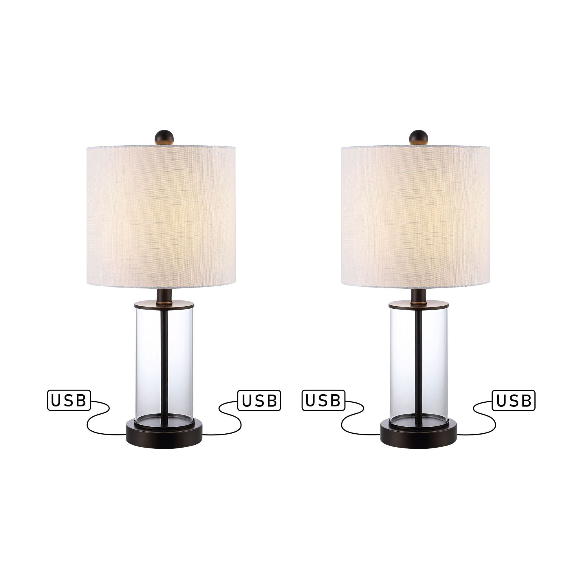 JONATHAN Y Abner 21" Glass Modern Contemporary USB Charging LED Table Lamp, Oil Rubbed Bronze (Set of 2), JYL8500A-SET2