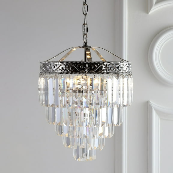 JONATHAN Y Wyatt 12" 2-Light Crystal LED Chandelier, Polished Nickel/Clear, JYL9006A