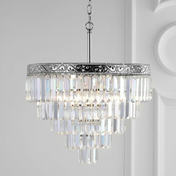 JONATHAN Y Wyatt 20" 4-Light Crystal LED Chandelier, Polished Nickel/ Clear, JYL9007A