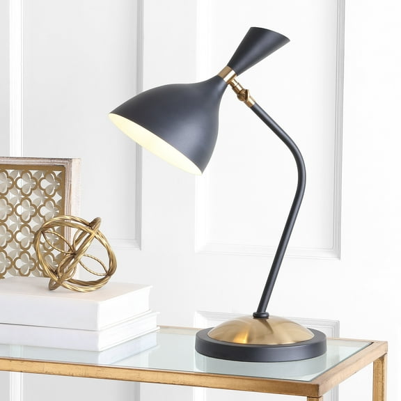 JONATHAN Y Albert 21.5" Iron Retro Mid-Century LED Table Lamp, Black/Gold, JYL9065A