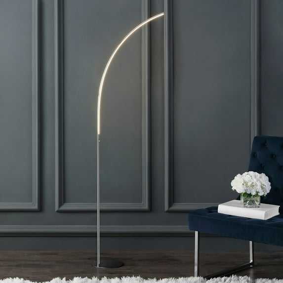 JONATHAN Y Curva 64" Metal Minimalist Modern LED Integrated Floor Lamp, Chrome, JYL9539A