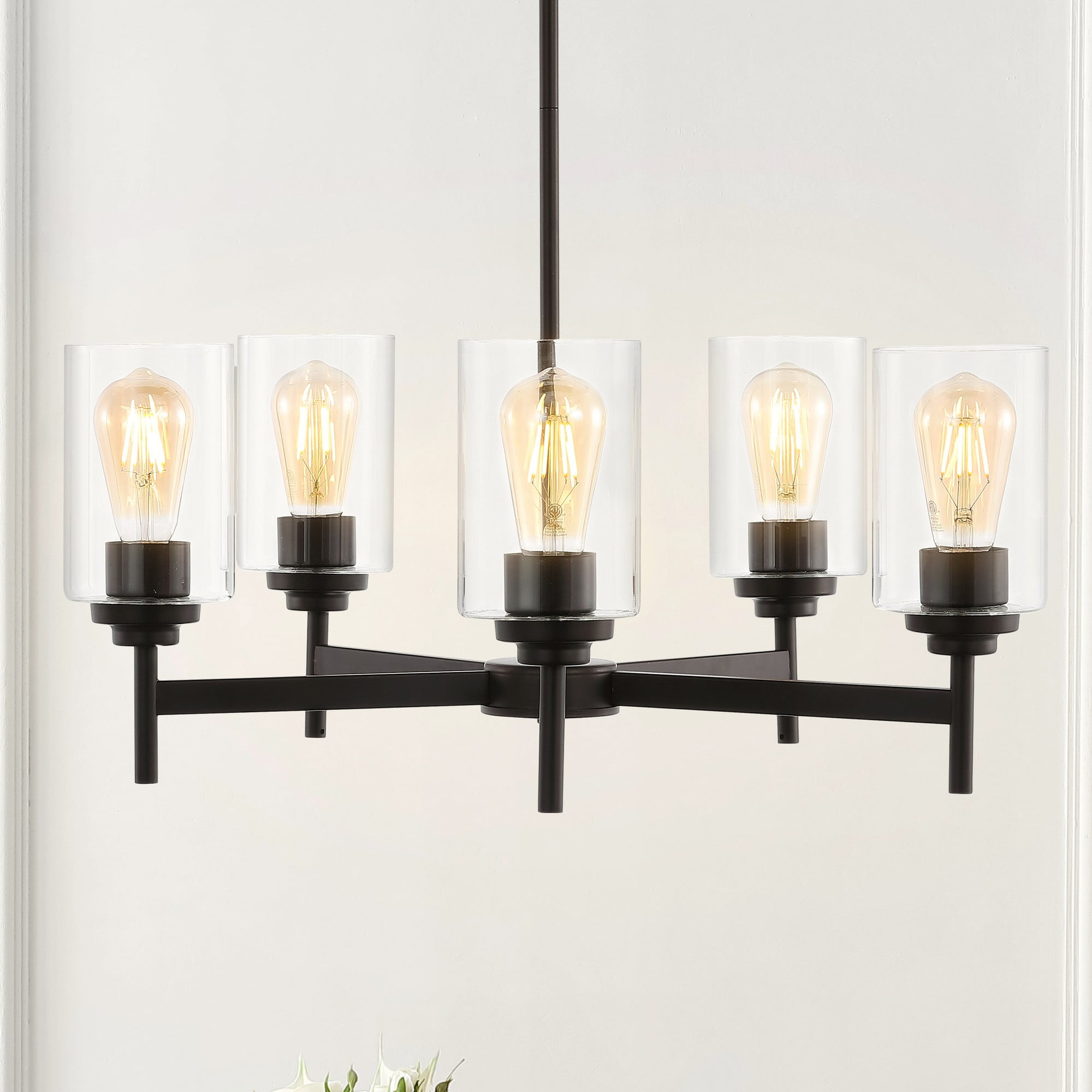 Orpheus 24" Black and Bronze Industrial 5-Light Chandelier