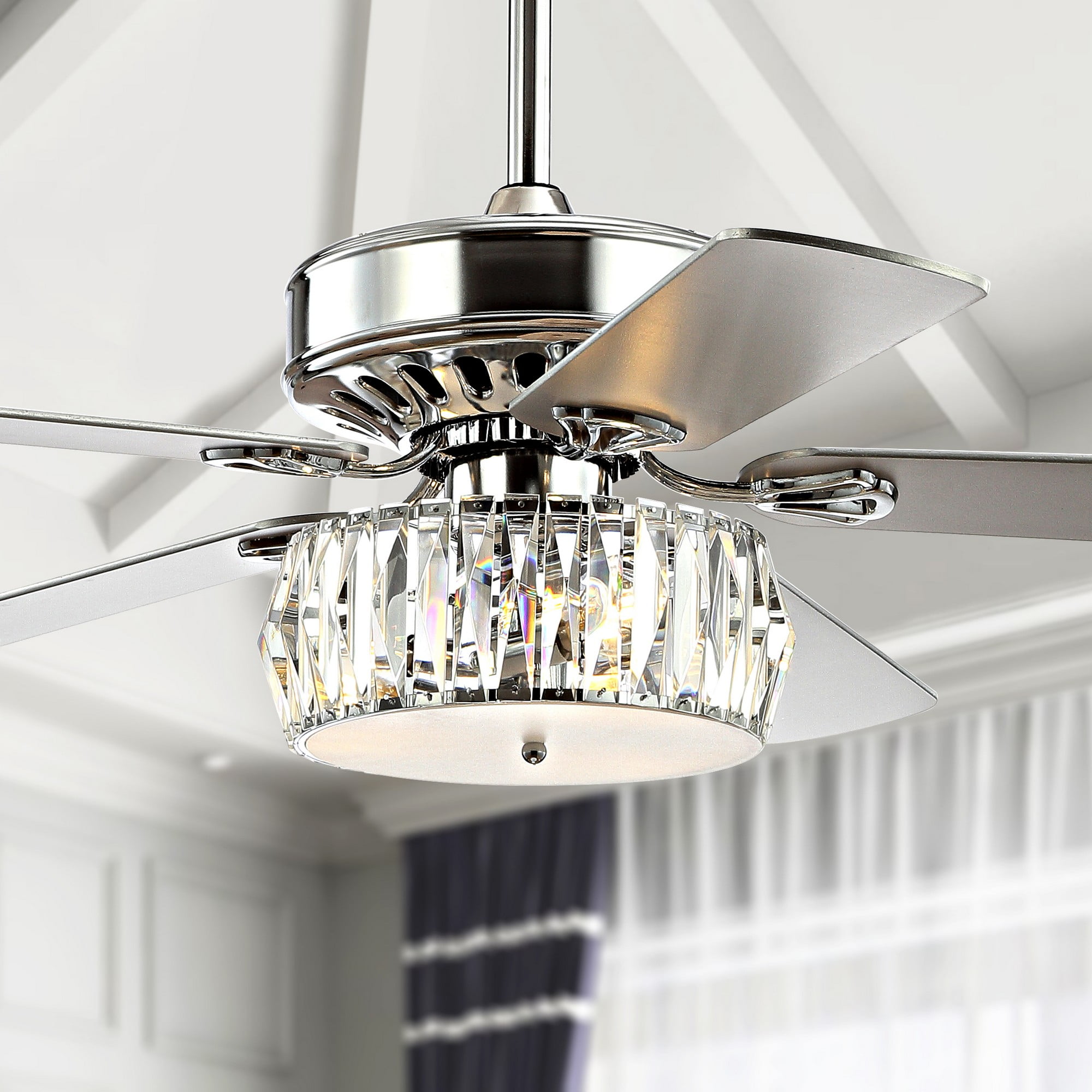 Chrome 52'' Ceiling Fan with Crystal Prism Drum Light and Remote