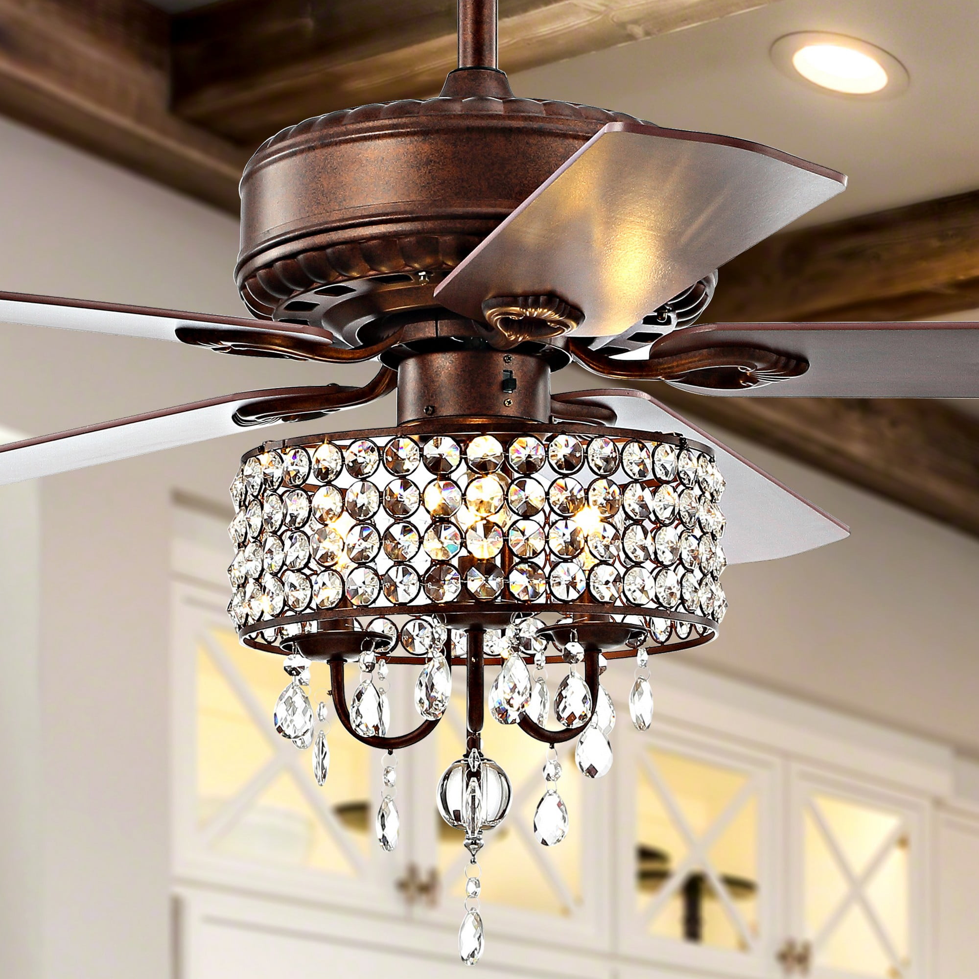 Becky 52" Classic Glam Crystal LED Chandelier Ceiling Fan, Oil Rubbed Bronze