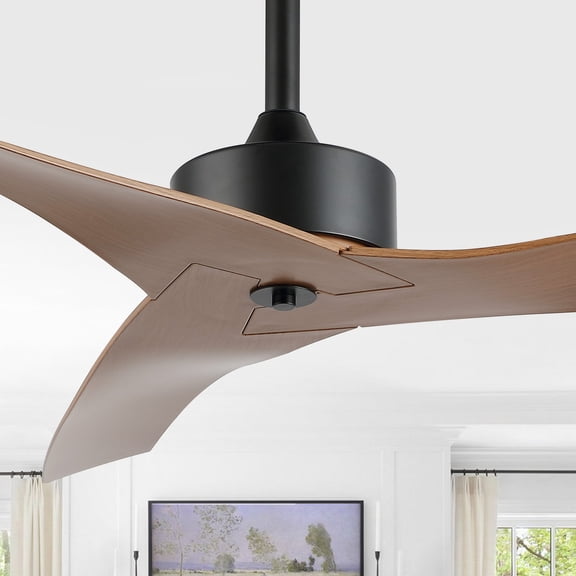 JONATHAN Y Aldrin 50" Modern Minimalist Iron/Plastic Mobile-App/Remote-Controlled 6-Speed Razor Ceiling Fan, Light Brown Wood Finish