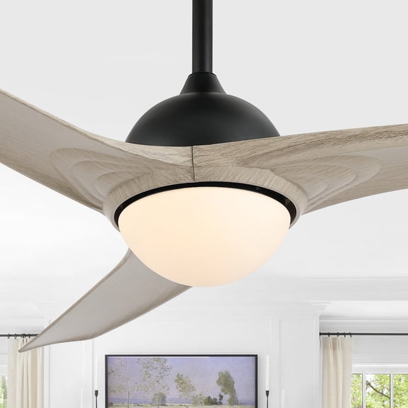 JONATHAN Y Sully 52" 1-Light Contemporary Industrial Iron/Plastic Mobile-App/Remote-Controlled 6-Speed Propeller Integrated LED Ceiling Fan, Gray Wood Finish/White