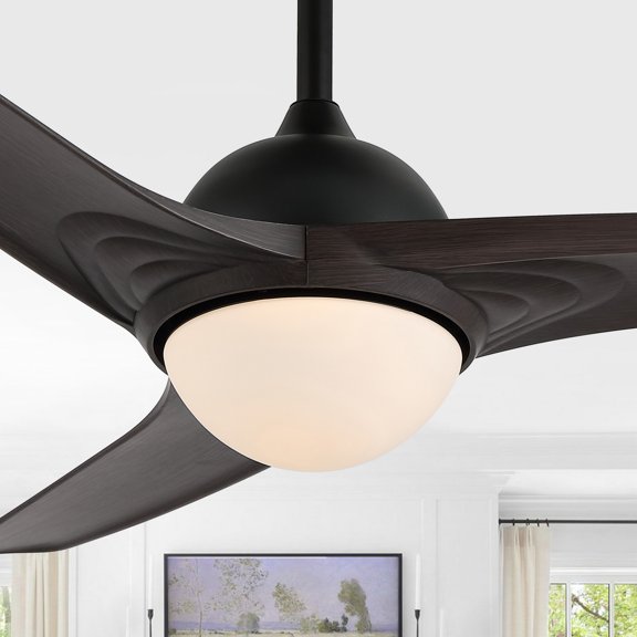 JONATHAN Y Sully 52" 1-Light Contemporary Industrial Iron/Plastic Mobile-App/Remote-Controlled 6-Speed Propeller Integrated LED Ceiling Fan, Dark Brown Wood Finish/White