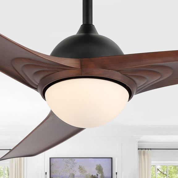 JONATHAN Y Sully 52" 1-Light Contemporary Industrial Iron/Plastic Mobile-App/Remote-Controlled 6-Speed Propeller Integrated LED Ceiling Fan, Neutral Brown Wood Finish/White