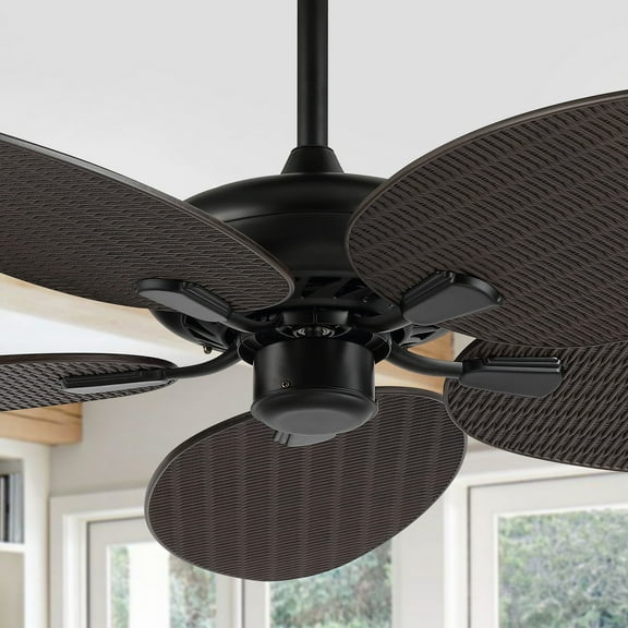 JONATHAN Y Raffles 52" Bohemian Industrial Iron/Plastic Mobile-App/Remote-Controlled 6-Speed Palm Blade Ceiling Fan, Dark Brown Wood Finish