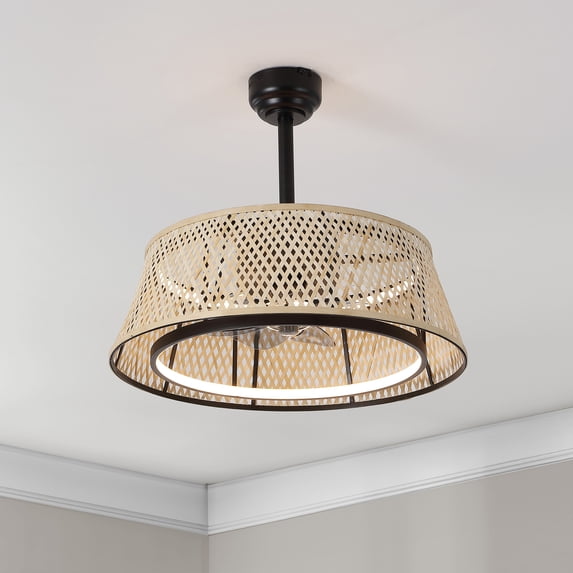 JONATHAN Y Cressida 23.75" Traditional Bohemian 6-Speed Metal/Bamboo Mobile-App/Remote-Controlled Height-Adjustable Dimmable Caged Integrated LED Ceiling Fan, Light Brown/Black