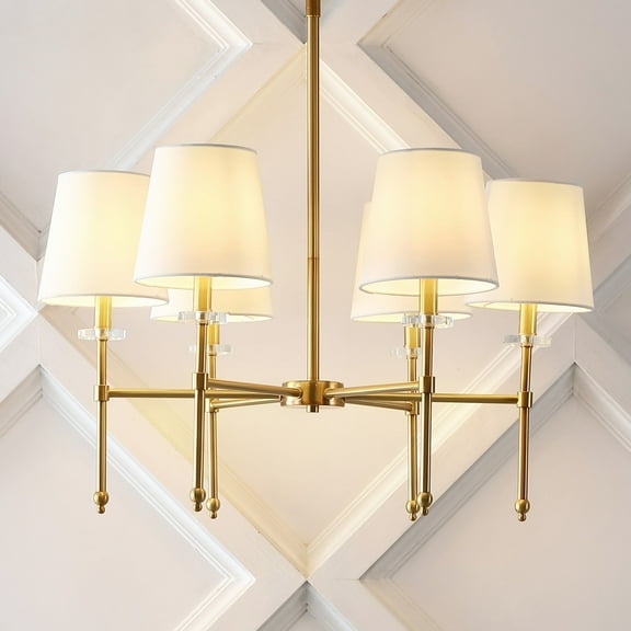JONATHAN Y Cillian 27" 6-Light Mid-Century Modern Iron LED Chandelier, Brass Gold, JYL9918A