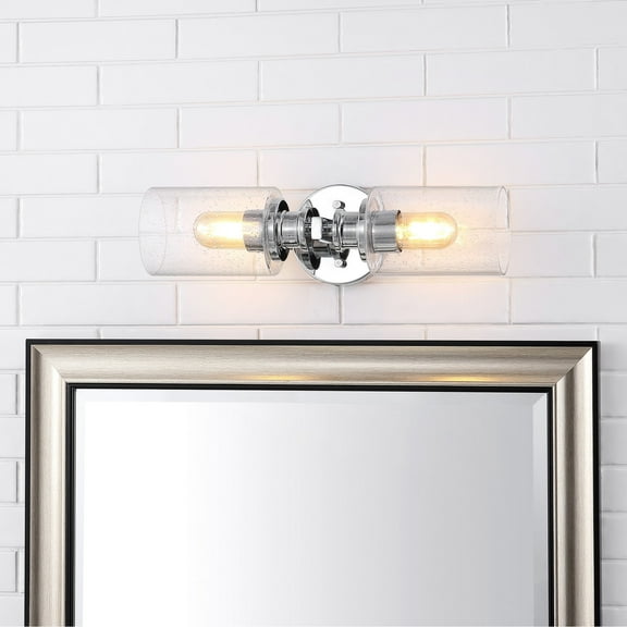 Open Box JONATHAN Y Jules Edison 16.5" Cylinder 2-Light Iron/Seeded Glass Farmhouse Contemporary LED Wall Sconce, Chrome