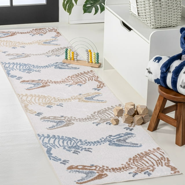 JONATHAN Y KDW103A-28 Kingdarr T-Rex Modern Kids Machine-Washable Cream/Multi 2 ft. x 8 ft. Runner Rug, Bohemian, Pet Friendly, Stain Resistant, Easy to Clean, for Living Room, Bedroom