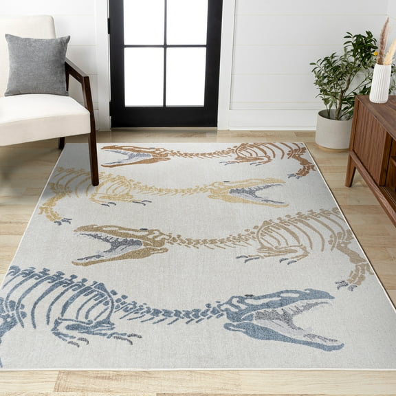 JONATHAN Y KIDS WASHABLE Kingdarr T-Rex Kids Area Rug, 4 x 6, Cream/Multi