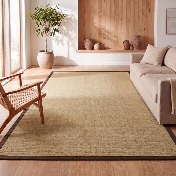 JONATHAN Y KEATON CUSTOM JUTE 5 x 8 Area Rug, Camden Farmhouse Cottage Border Jute - Natural/Brown, KTN100B-5
