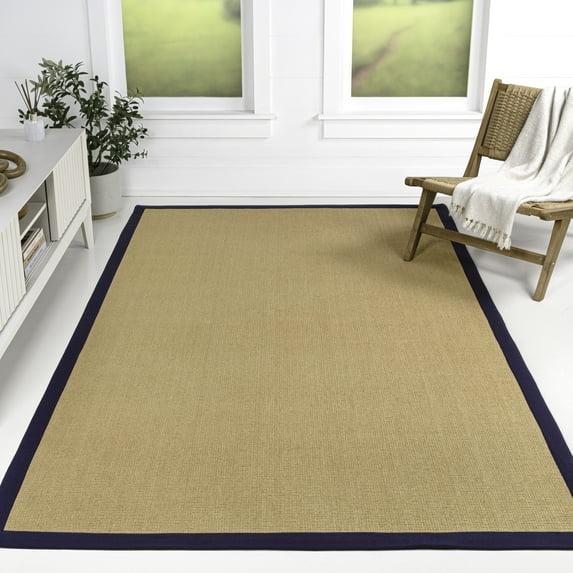 JONATHAN Y KEATON CUSTOM JUTE 3 x 5 Area Rug, Camden Farmhouse Cottage Border Jute - Natural/Navy, KTN100C-3
