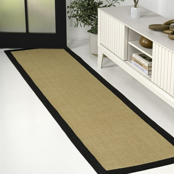 JONATHAN Y KEATON CUSTOM JUTE 2 x 8 Runner Rug, Camden Farmhouse Cottage Border Jute - Natural/Black, KTN100F-28