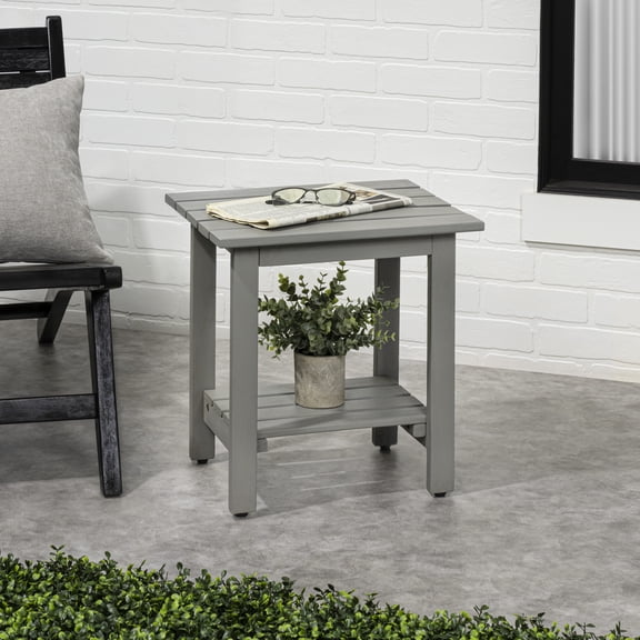 JONATHAN Y Kellie 16.1" Cottage Classic Slatted Solid Acacia Wood Indoor/Outdoor Adirondack Side Table with Shelf, Gray, END6001G