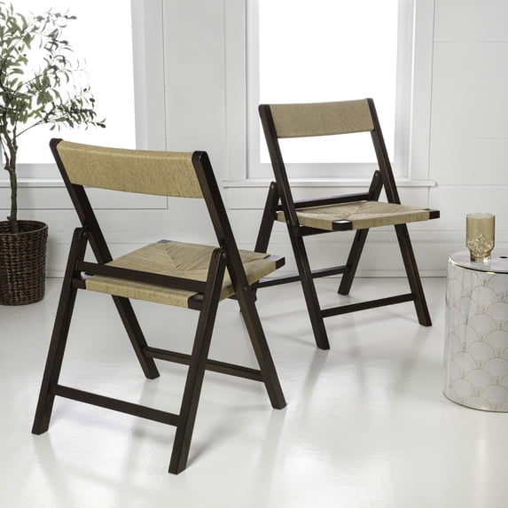 JONATHAN Y Kiawah Coastal Modern Woven Seagrass Teak Wood Folding Chair, Dark Brown (Set of 2), FLD1002B-SET2